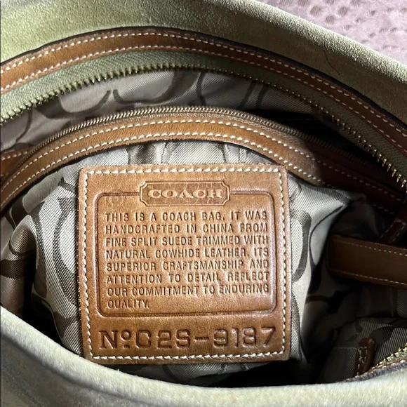 Coach suede Moss green Mini Bag with brown Leather Strap - Picture 2 of 5